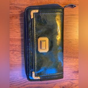 Juicy Couture wallet; forest green shiny leather; multiple compartments